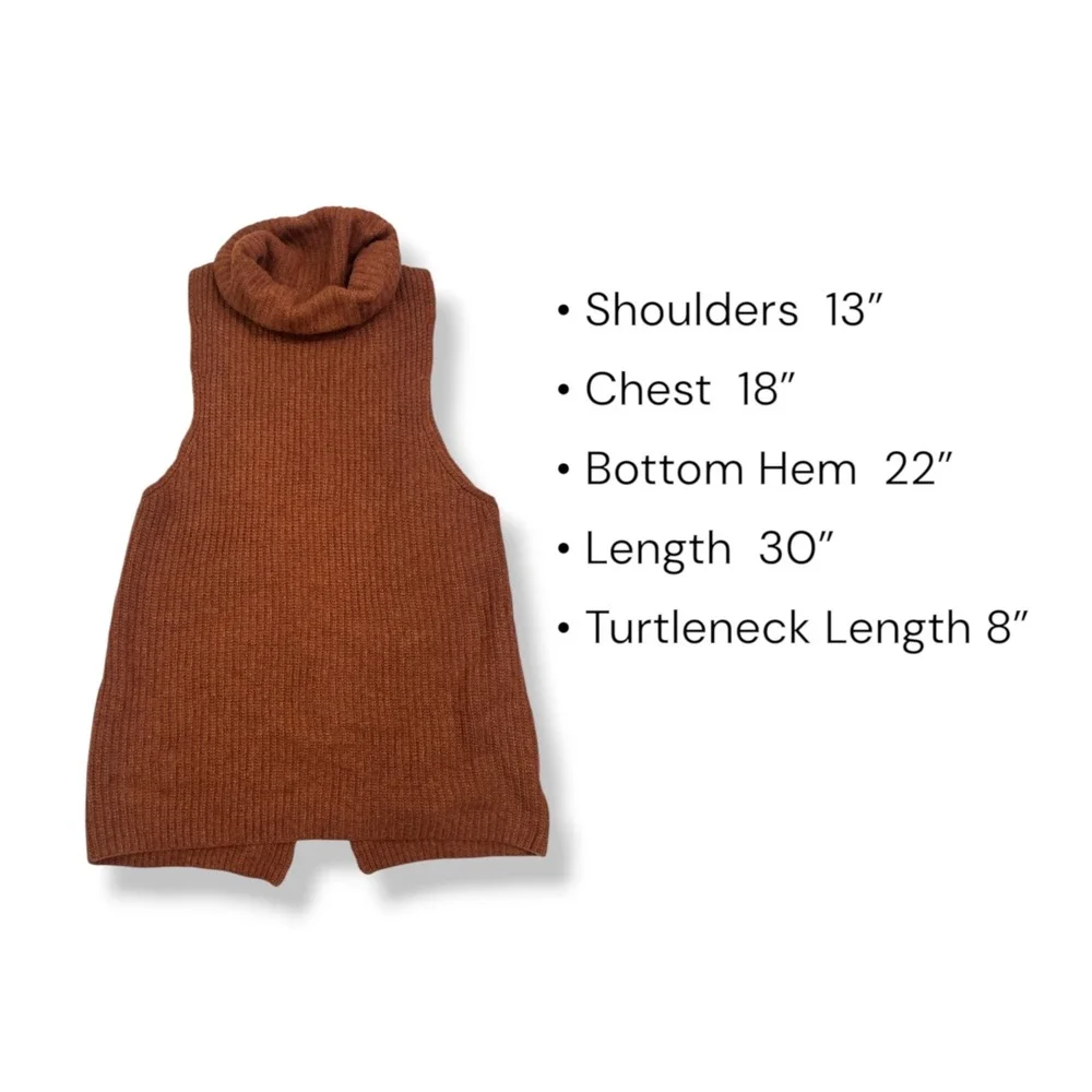 Free People Earthy Lambswool Sweater Vest L Rust Turtleneck Split Back Autumn